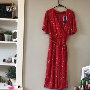 Red floral wide leg jumpsuit
